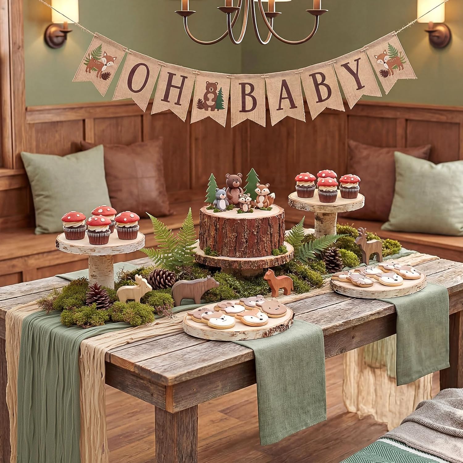 8 Pcs Sage Green and Brown Cheesecloth Table Runner Boho Gauze Cheese Cloth Runner 118" Rustic Table Decor for Woodland Baby Shower Wedding Bridal Jungle Safari Birthday Party Home Arbor Decorations