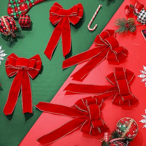 Miniatura 7 de Lenwen 24 lazos grandes de Navidad de 6 x 12 pulgadas, lazos de terciopelo para corona de árbol de Navidad, puerta delantera, regalos, envoltura de