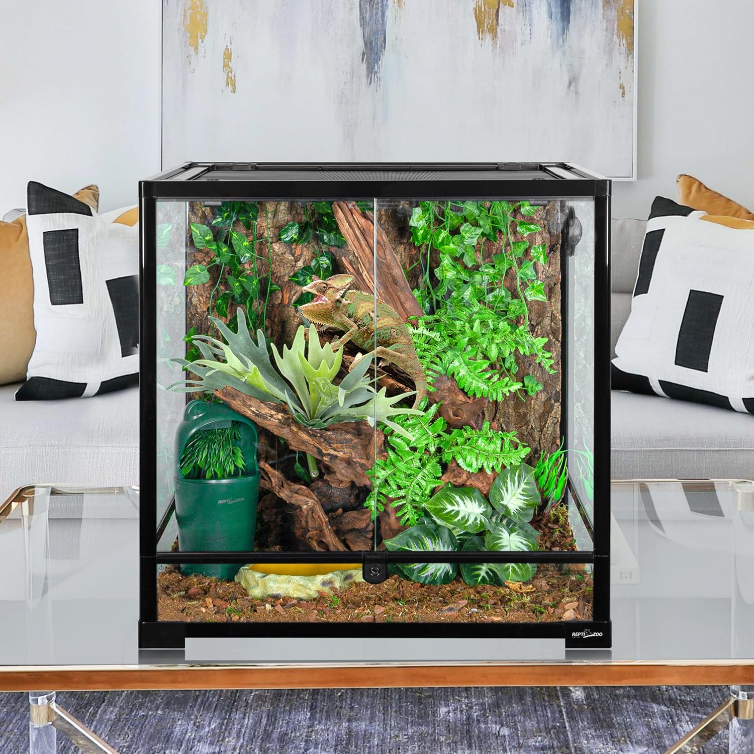 REPTIZOO 60 Gallon Glass Reptile Tank, 24" x 24" x 24" Large Reptile Terrarium Front Opening Terrarium with Double Hinge Door and Top Screen Ventilation, Easy Assembly Enclosure Tank