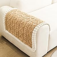 Vista 12 de Fundas de Reposabrazos de Sofá Antideslizantes, Funda Lavable de Respaldo de Sillón Suave, Fundas Gruesas y Peludas para Reposabrazos de Sofá, Beige