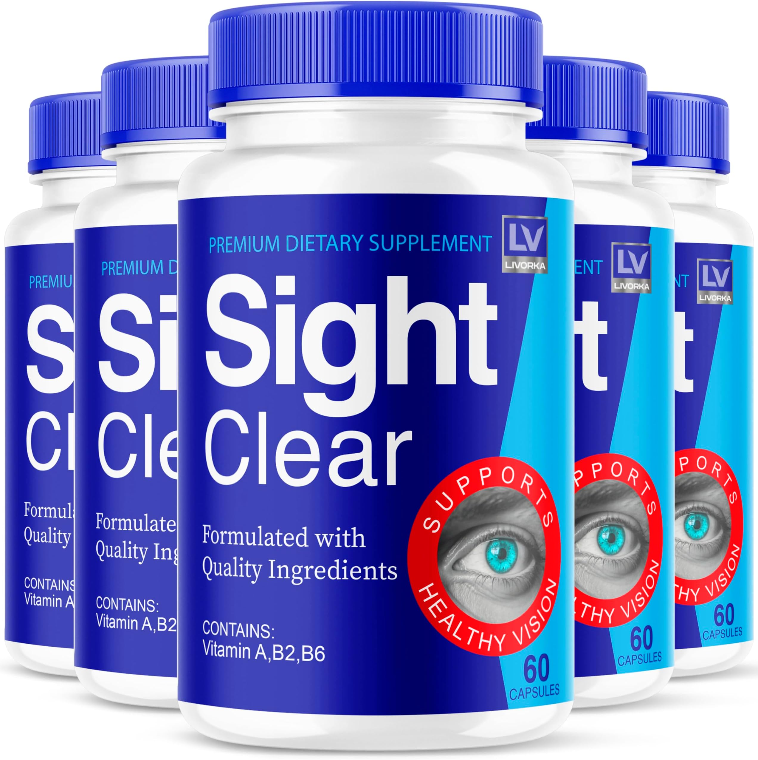 LIVORKA Sight Clear 20/20 Vision Support Supplement for Eyes - 5 Month Supply - Pack of 5