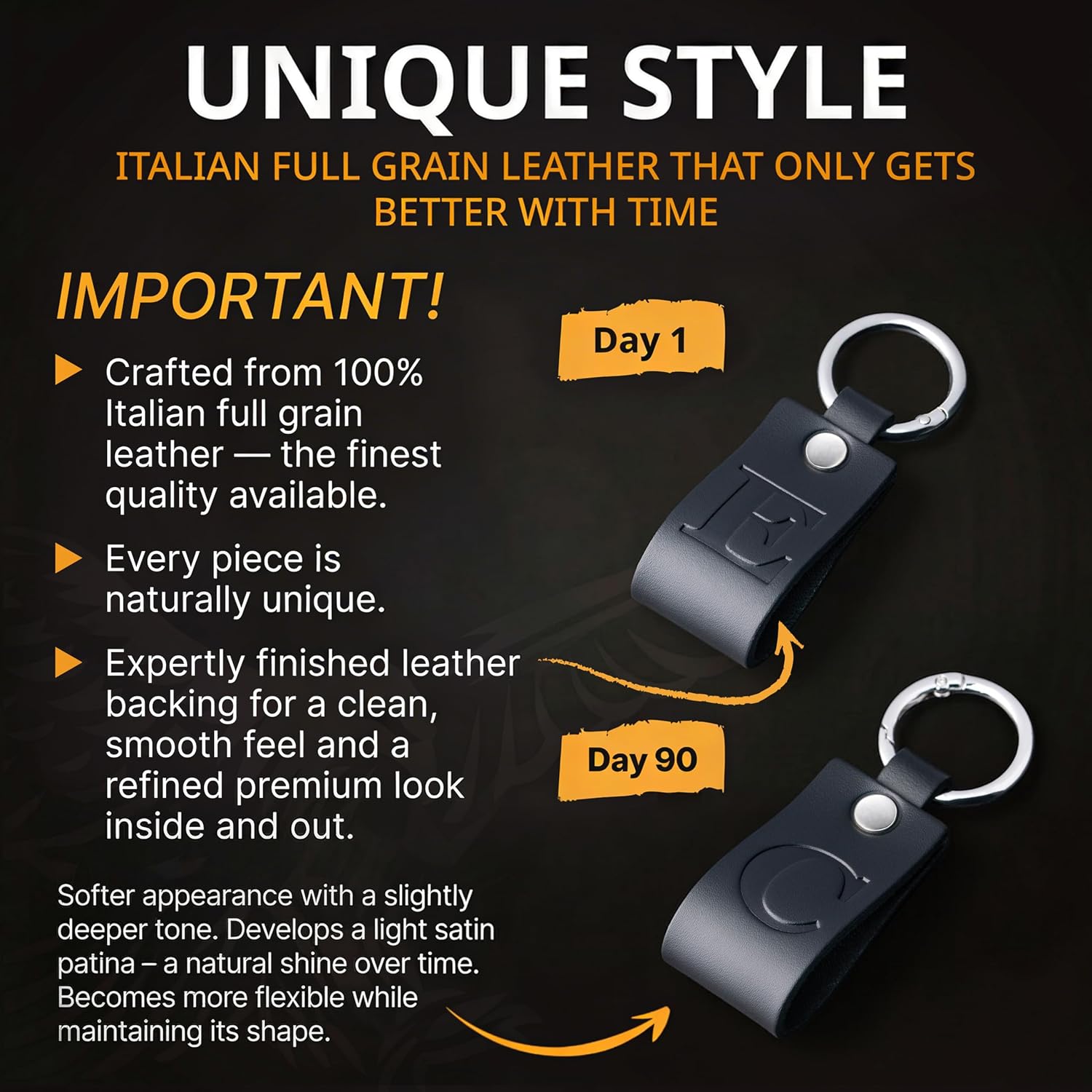 Full Grain Leather Initial Keychain for Men Women, Personalized Alphabet Keychain, Matte Black Gift for Him Her Dad
