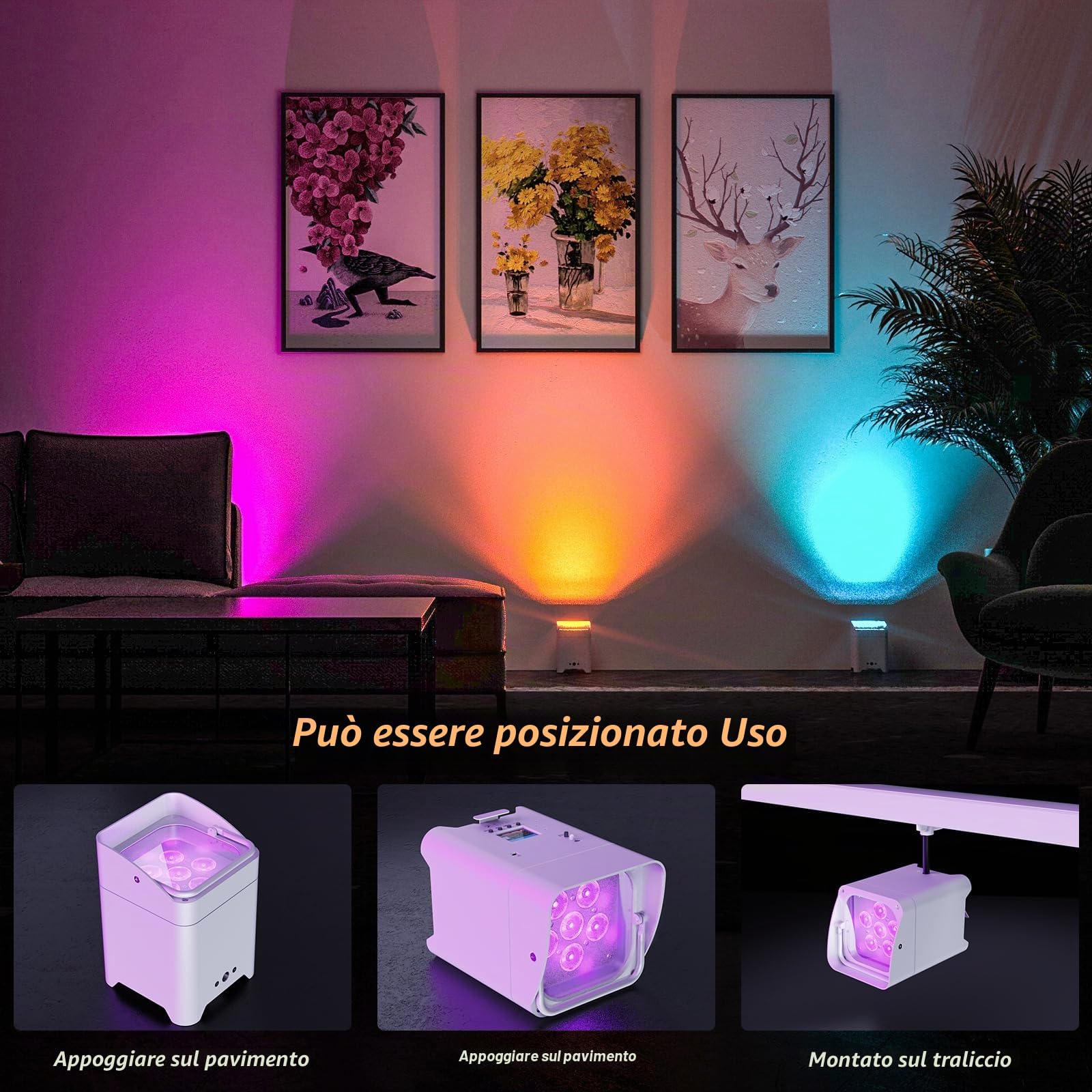 108 W Batteria LED Par Faro Ricaricabile RGBWA+UV Uplight Outdoor con telecomando/DMX/APP(iOS e Android) Luce da discoteca per DJ Party Bar Matrimonio Compleanno Bianco