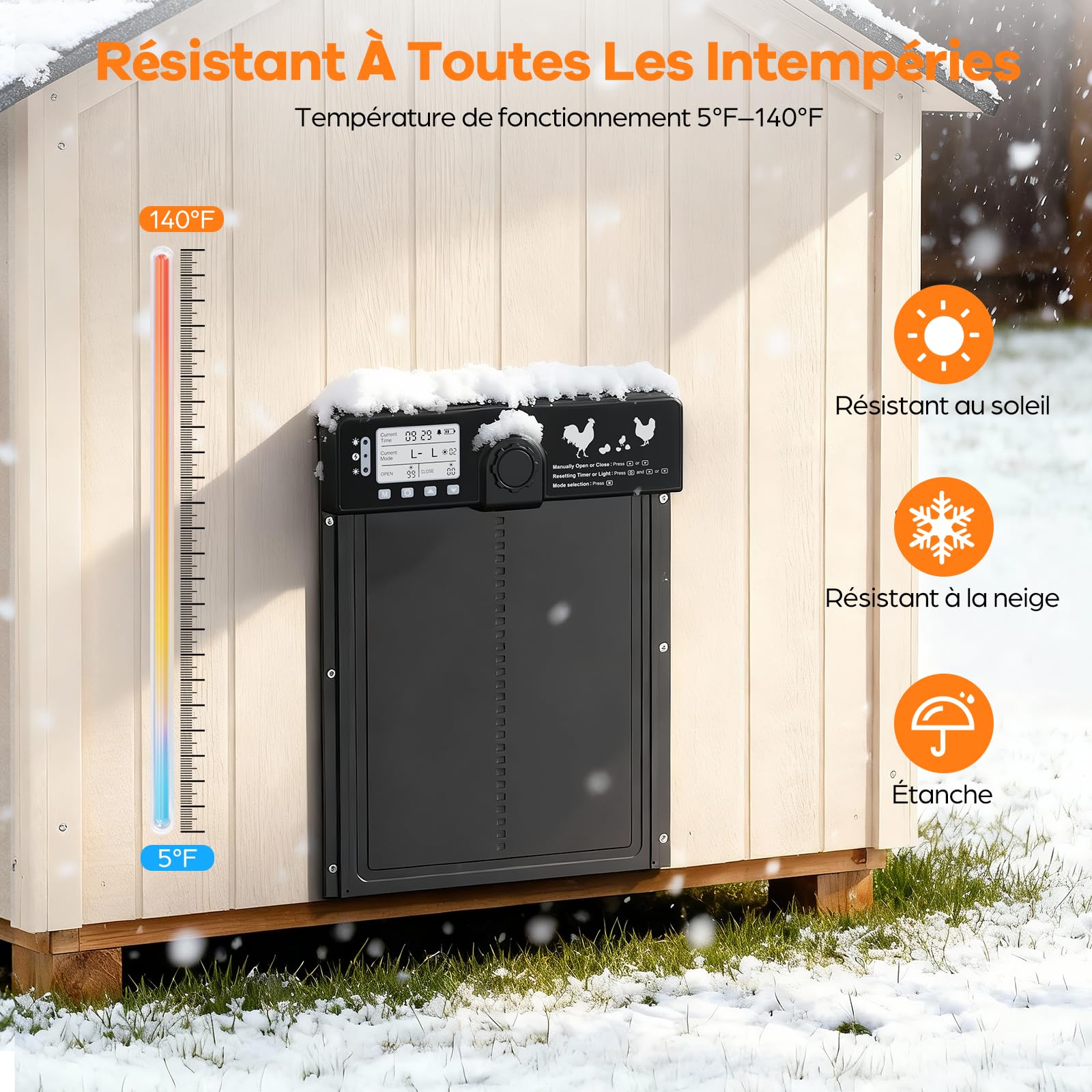 CHAMUTY Grande Porta Pollaio Automatico Solare con Sensore Luminosità, Alluminio Porta Automatica Pollaio Elettrico con Telecomando, Timer Funzione Anti-Pizzico