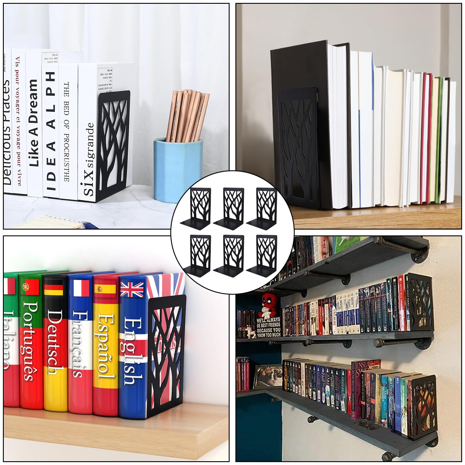 Serre-livres En Métal Noir - 6 Pièces Pour Ranger Livres, CD Ou Dossiers Sur étagère