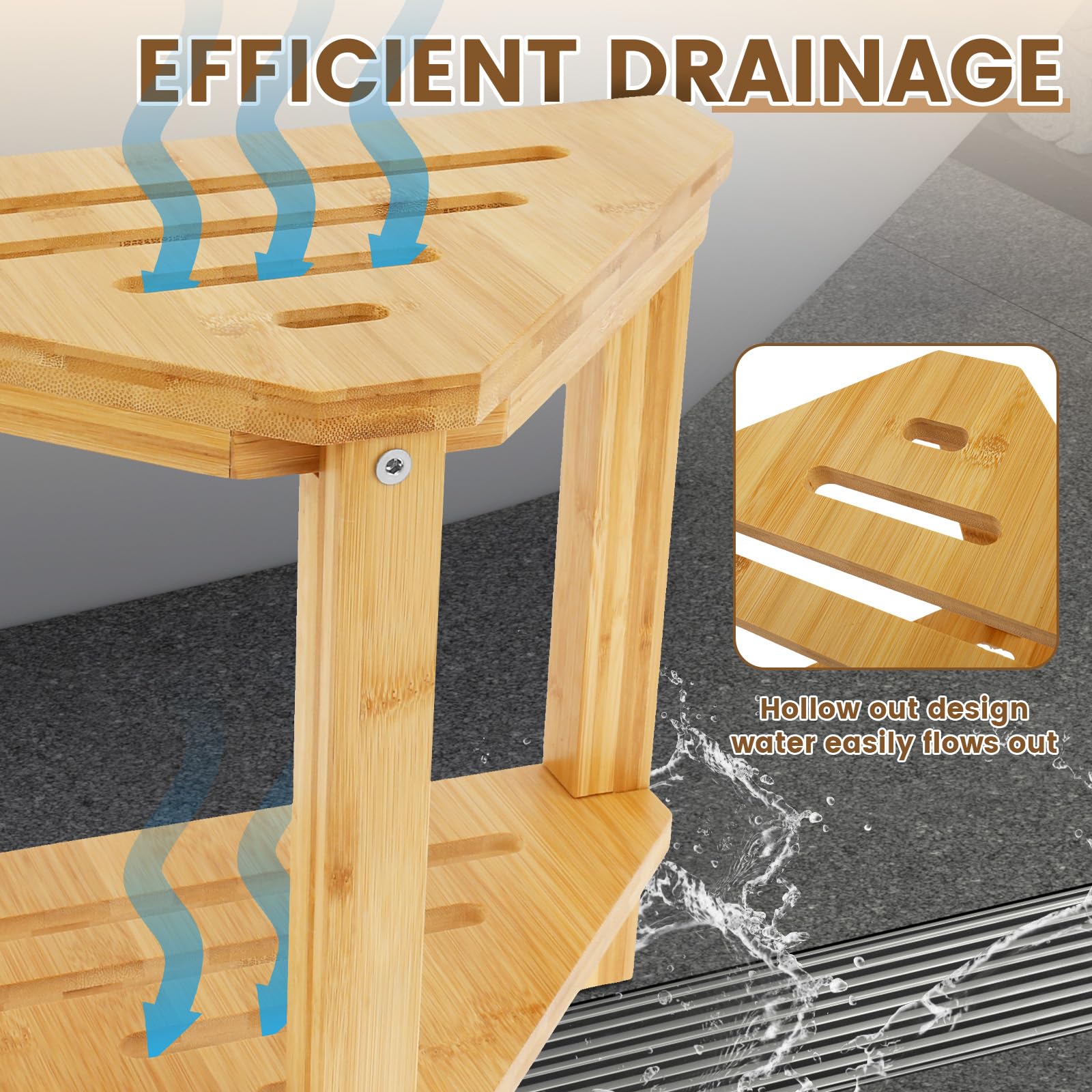 Eck-Duschhocker, Bambus, Fußstütze, Duschbank, platzsparend, kleine Spa-Hocker für Rasur und Shampoo, perfekt für Badezimmer