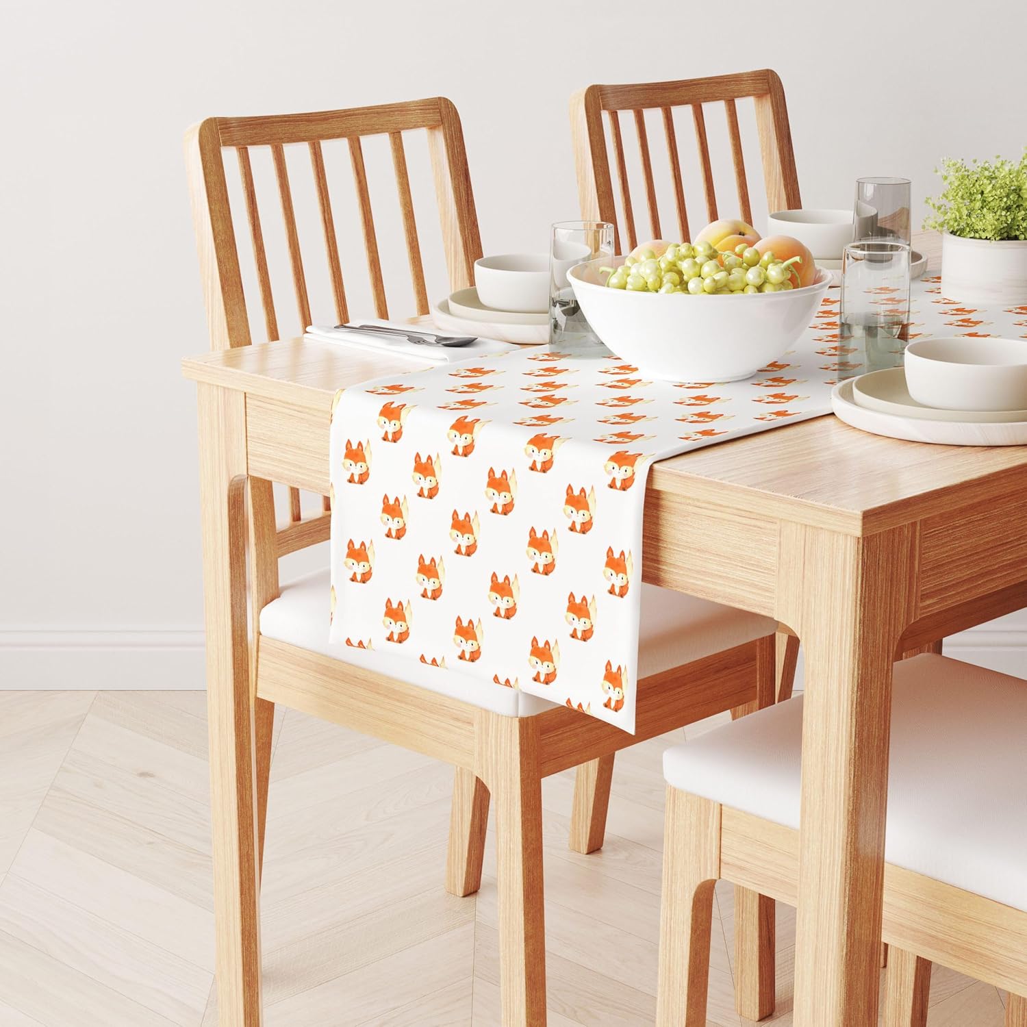 Fabric Textile Products, Inc. Table Runner, 100% Cotton, 16x72, Hand Drawn Foxes