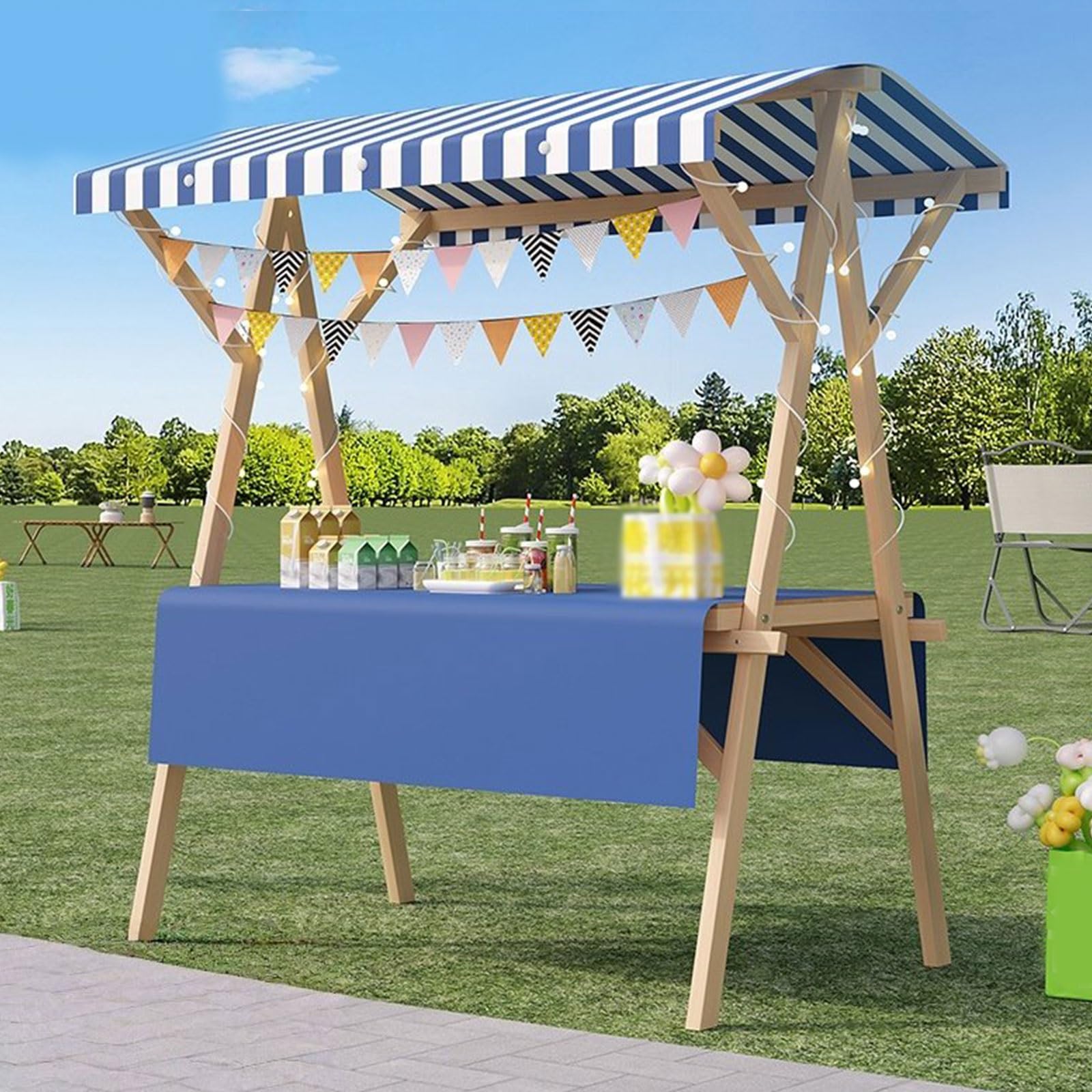 Carrello per venditori all'aperto con tettoiaCarrello da 59 pollici per cabine alimentari Scaffale in legno ideale per mercati agricoli e venditori ambulanti Carrello di fiori blu Statistica di