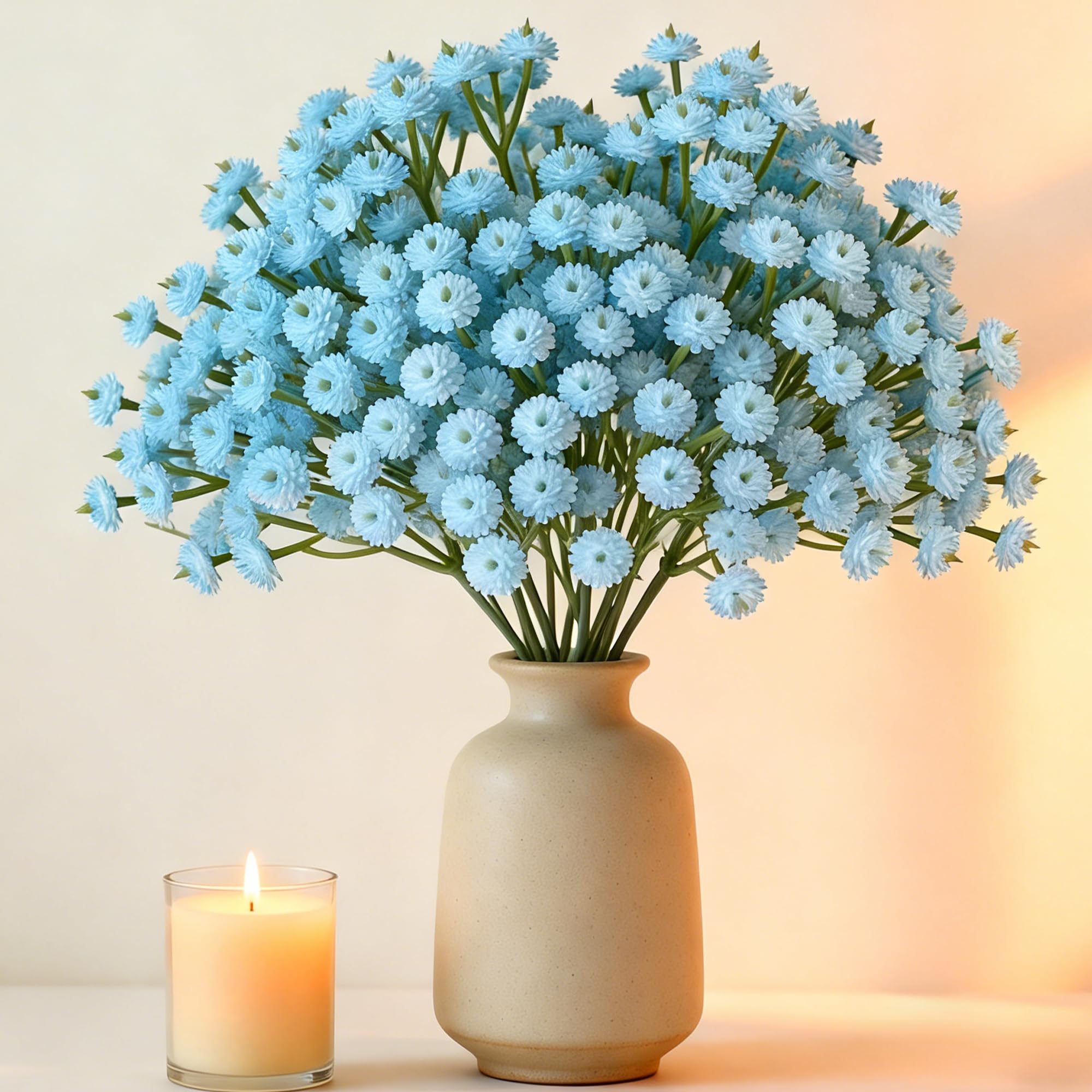 MINWEGI Artificial Flowers 6 Pack - Blue Gypsophila Faux Flowers with 45 Heads per Stem, 21CM Realistic Fake Flowers with Bendable Stems for Wedding Home Decor DIY Arrangements