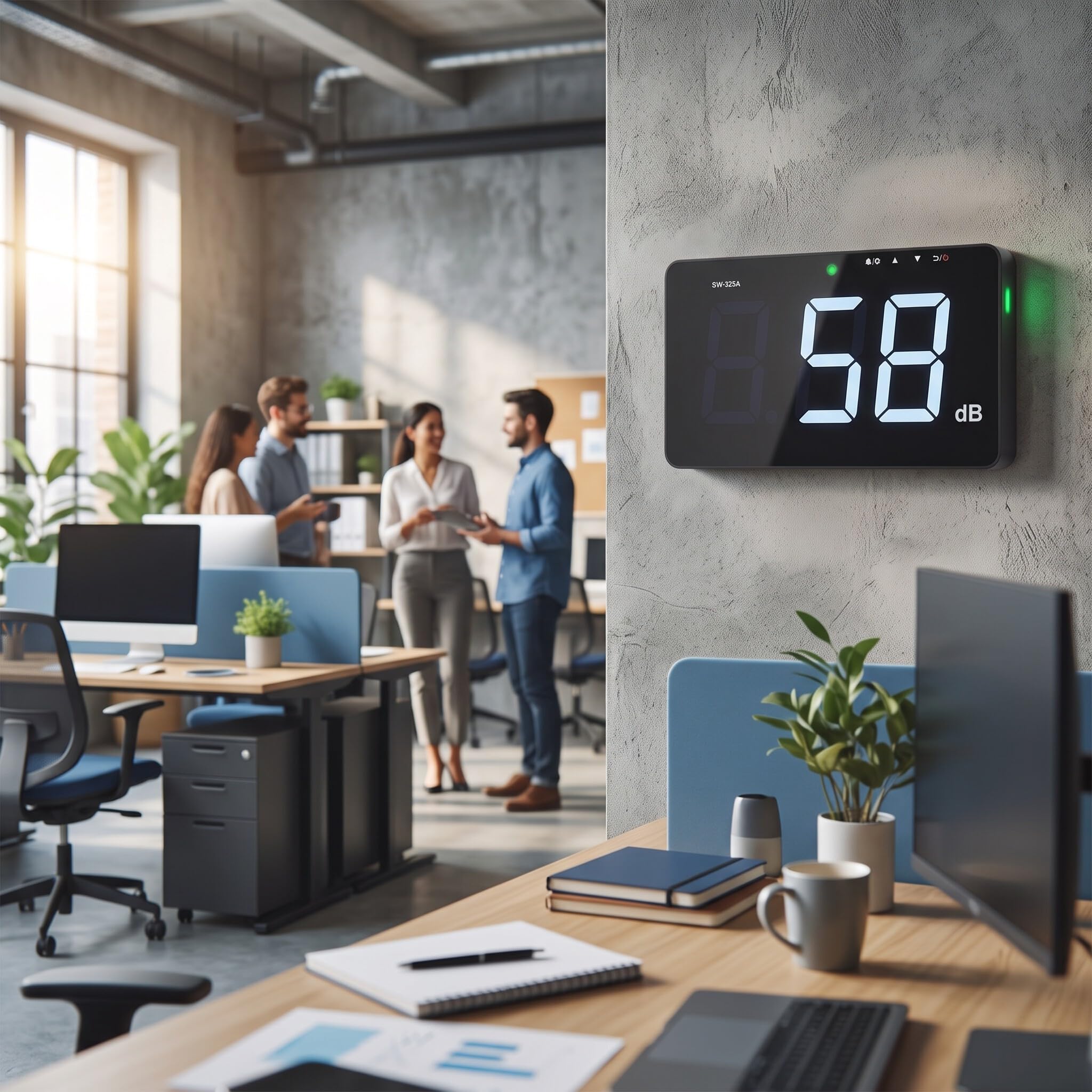 Medidor de Nivel de Sonido de 30~130 DB, Pantalla LCD Grande de 9,6 Pulgadas, Probador de Medición de Ruido de Decibelios para Colgar en la Pared con Registrador de Datos y Alarma