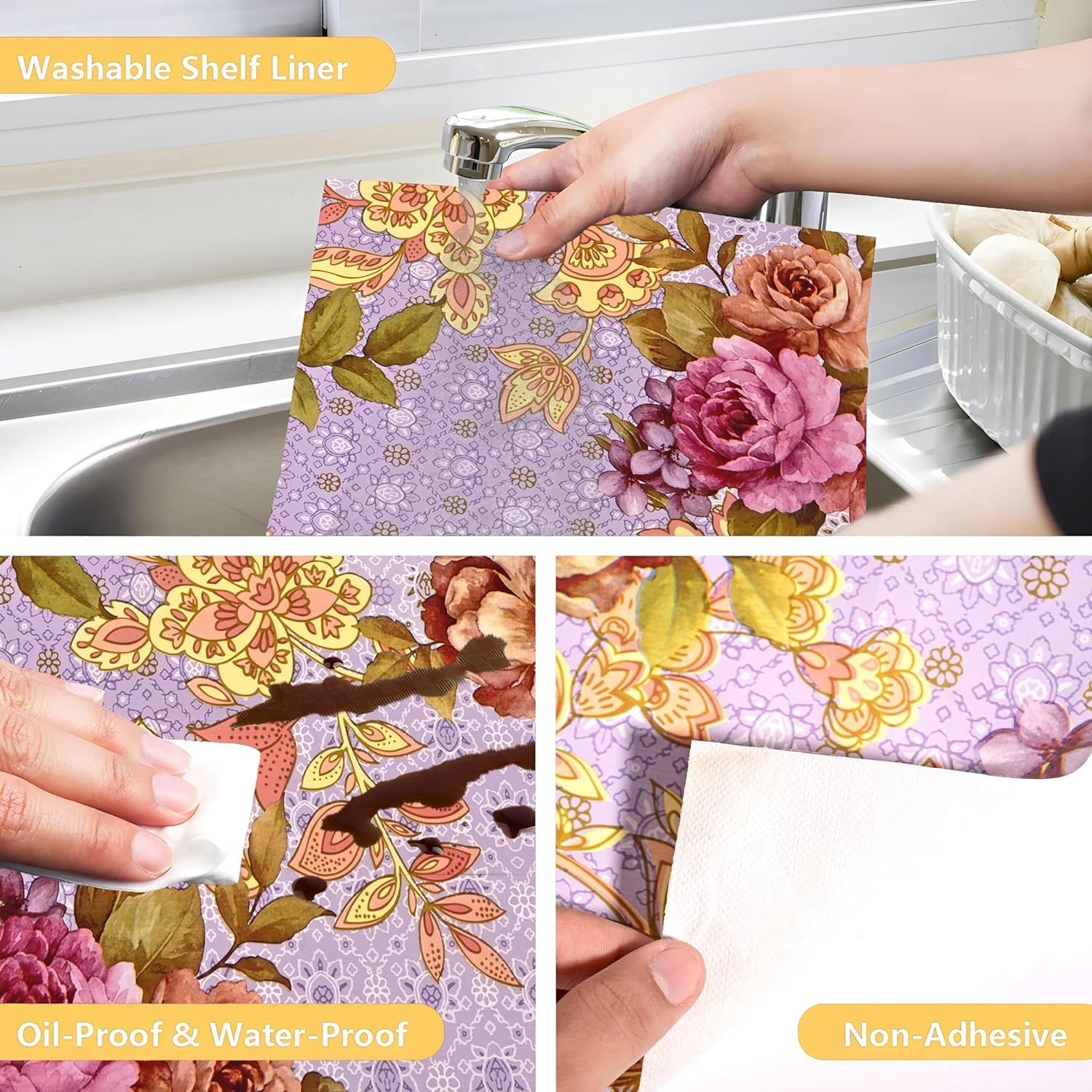 Flower Print Shelf Liner - Protect & Organize Shelves -5