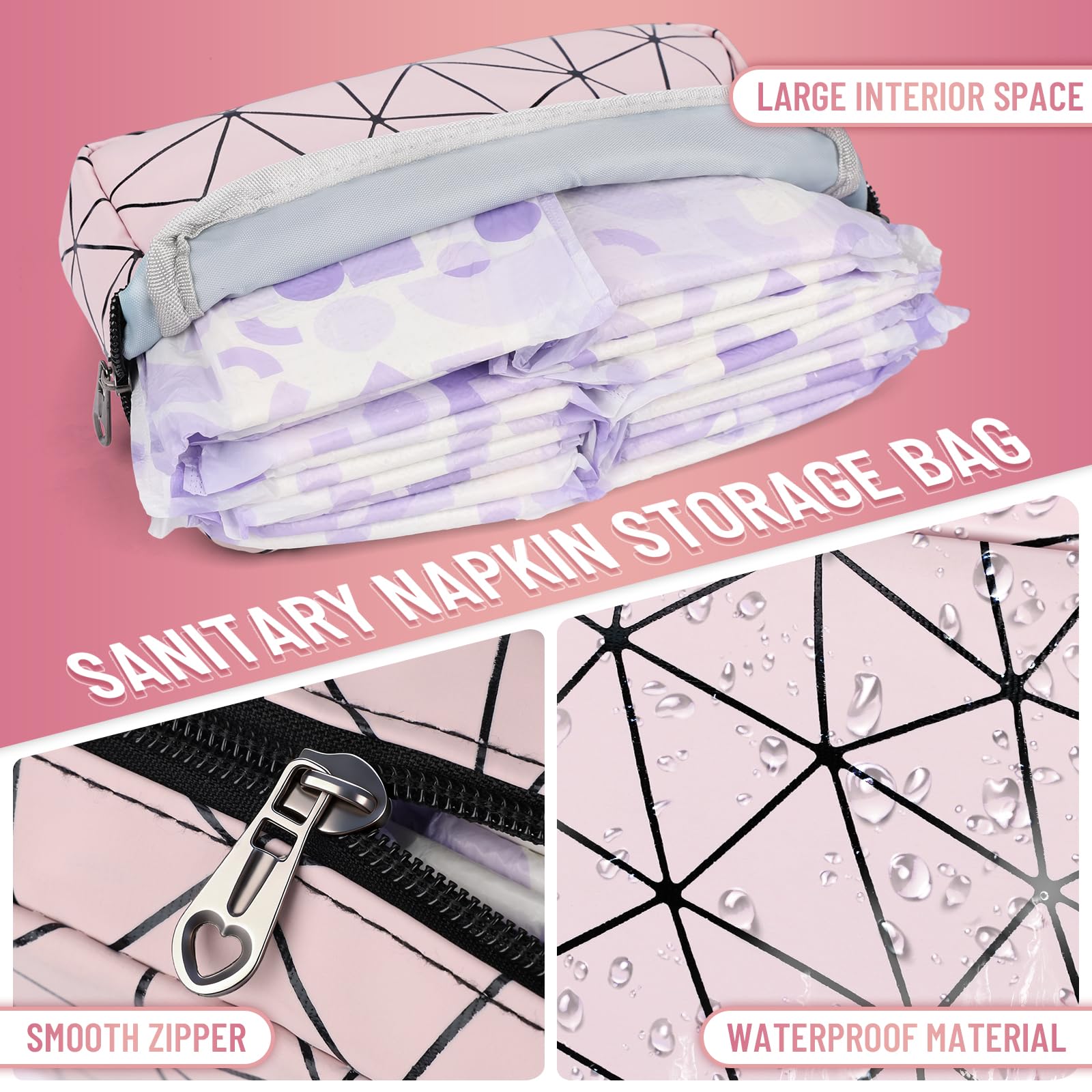 Tampon Holder for Purse Period Bag Waterproof Geometric PU Sanitary Napkin Storage Bag Portable Menstrual Cup Pad Pouch Cute Makeup Bag Feminine Gift Vibrant Blue