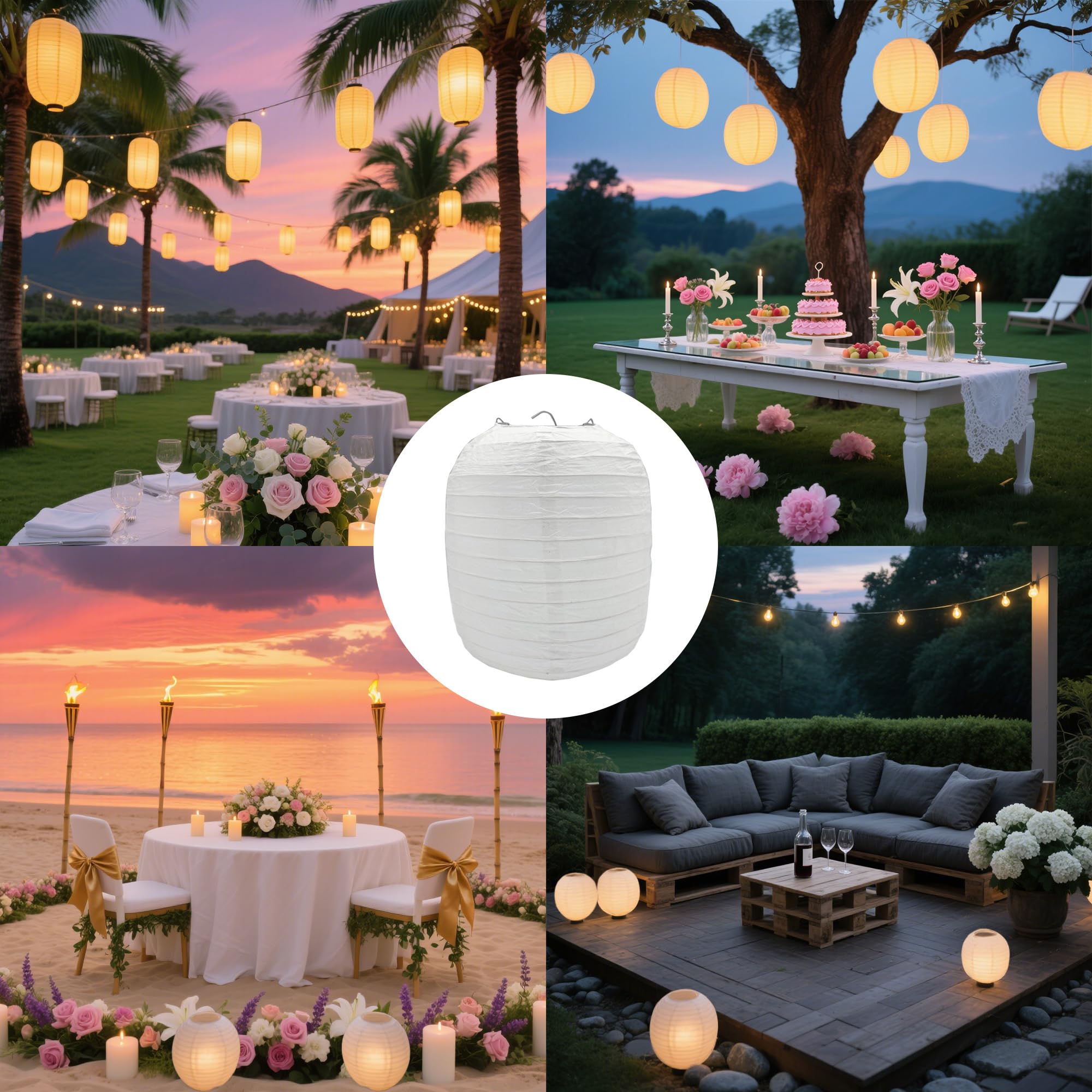 4 Pcs Ornamento Lampada Carta Giapponese Appeso Lanterna Rotonda Paralume Sospensione Cinese Lampade Carta Bambini Decorazione Partito Matrimonio Battesimo Compleanno Giardino (bianco)