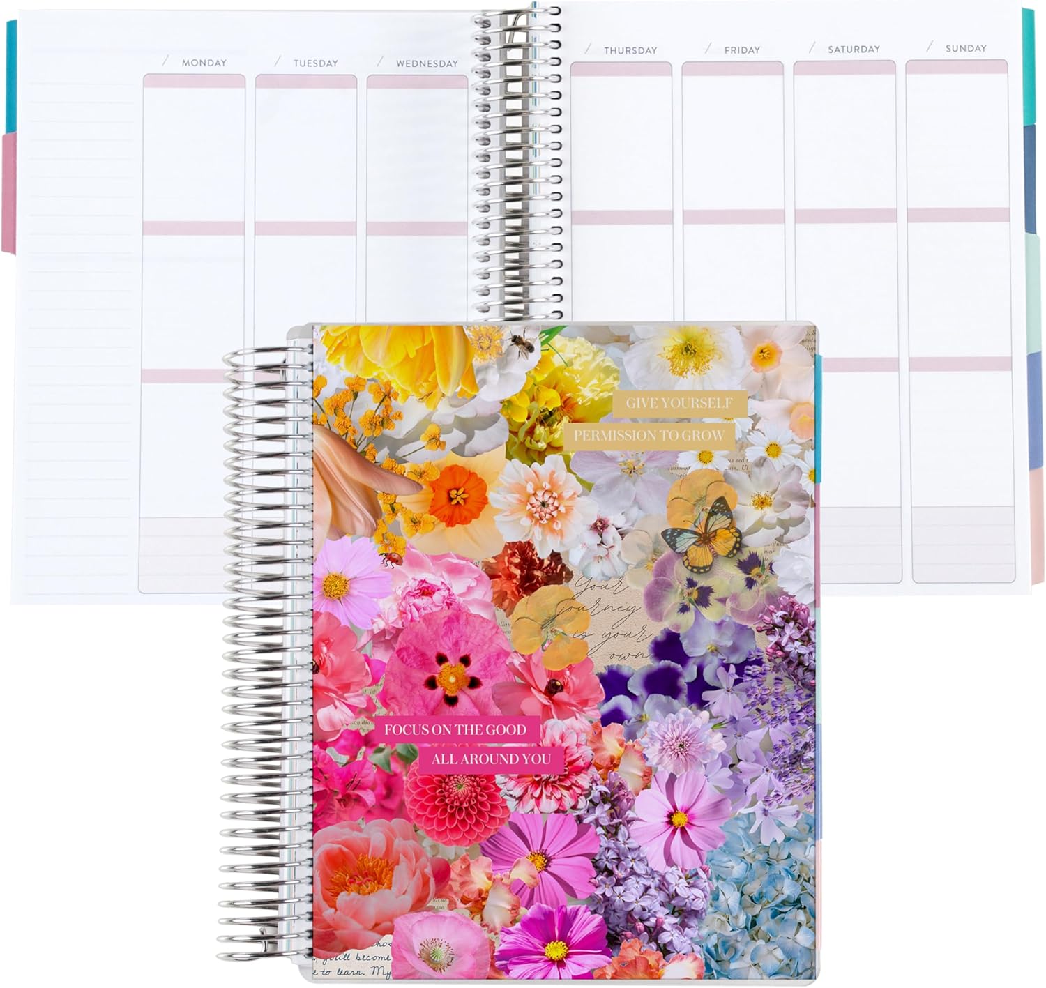 Amazon Exclusive Coiled Undated LifePlanner - Floral Collage classic cover, platinum coil