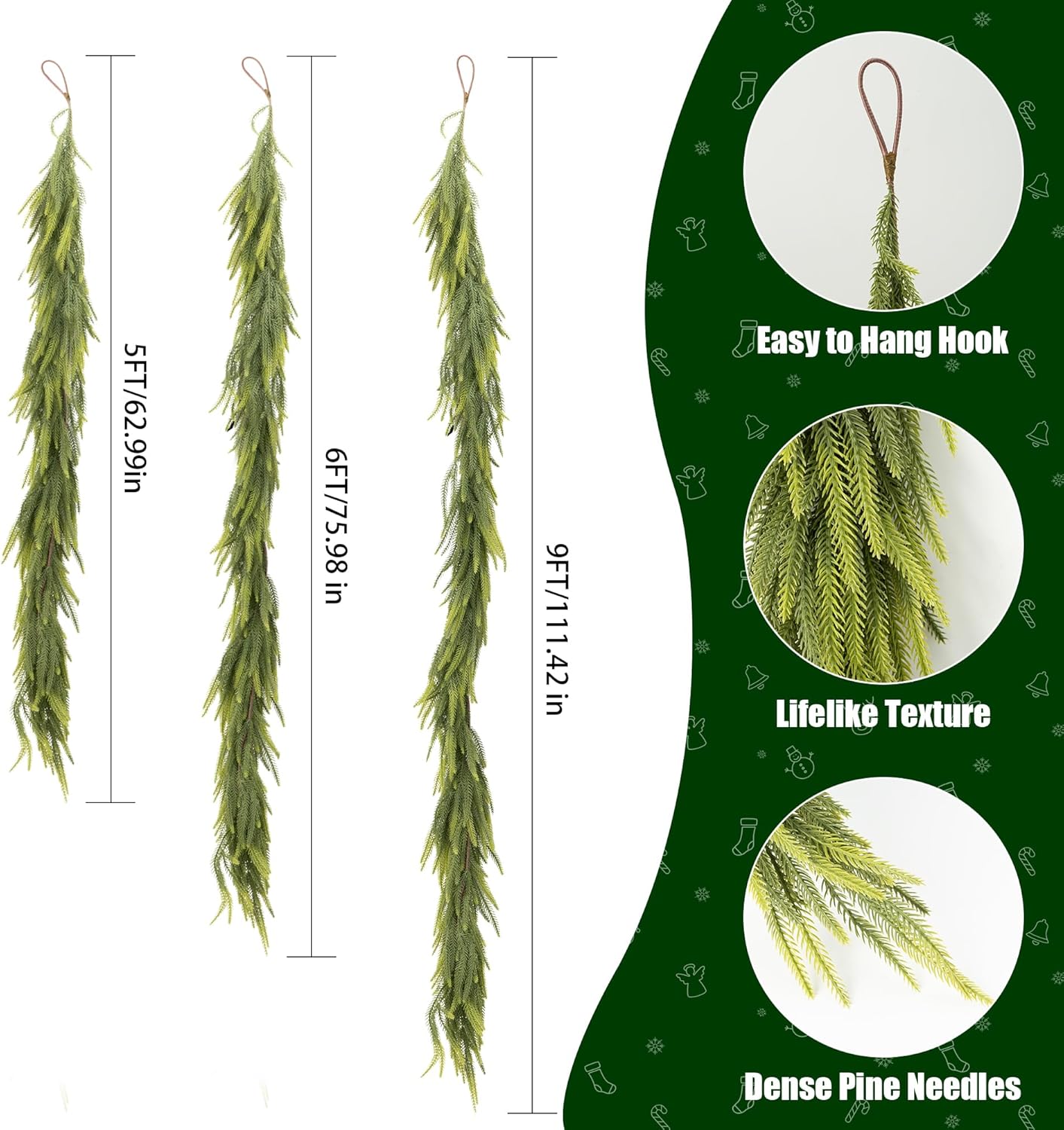 Christmas Garland - Lifelike Norfolk Pine Garland, Durable Faux Greenery for All Seasons, Perfect for Home Decor, Weddings & Holidays, Care-Free & Beautiful Gift Idea (6FT) - Image 3