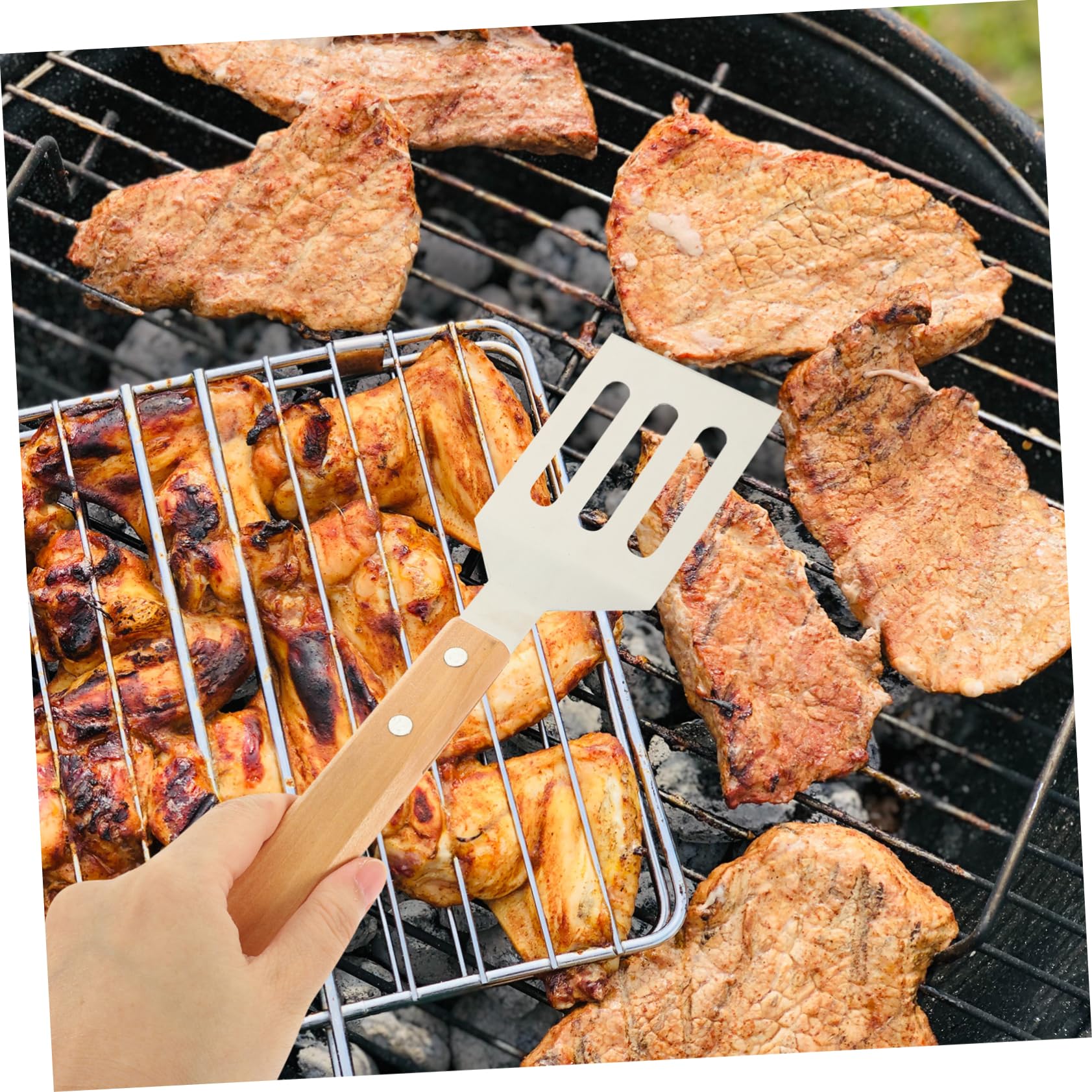 Set Barbecue Portatile in Acciaio Inox 4 Pezzi per Grigliata