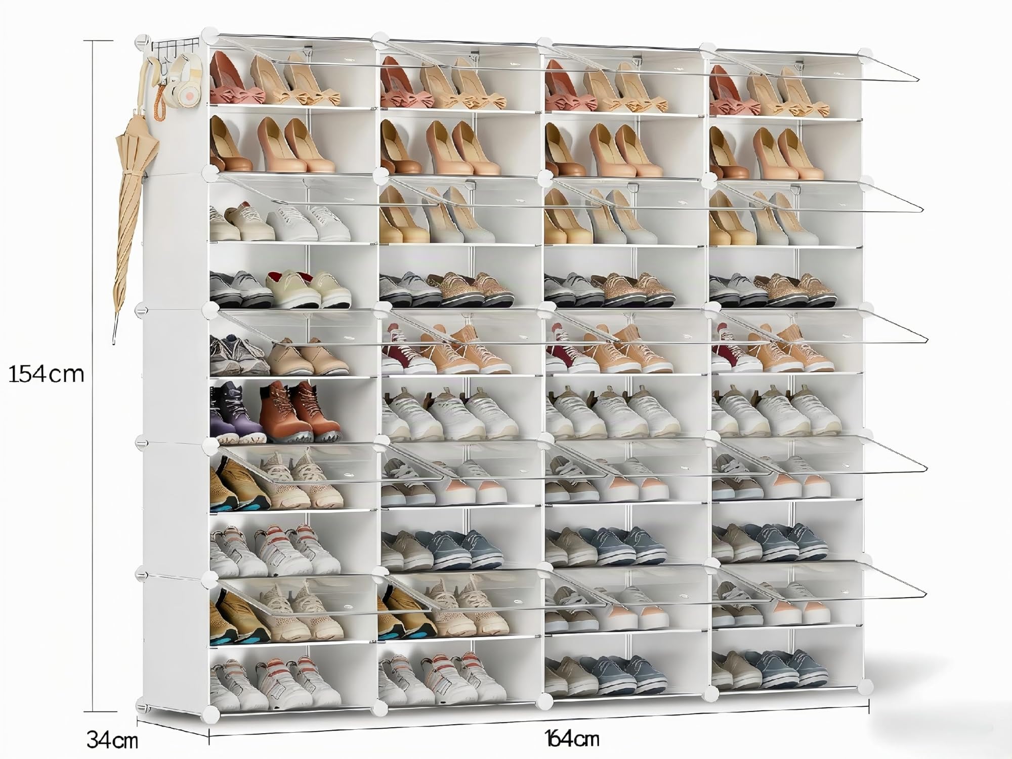Zapatero con 42 Compartimentos, Zapatero Alto y Estrecho, Zapatero Blanco, Armario Alto Cerrado para Armario, Pasillo, Dormitorio, Entrada, DIY Personalizable