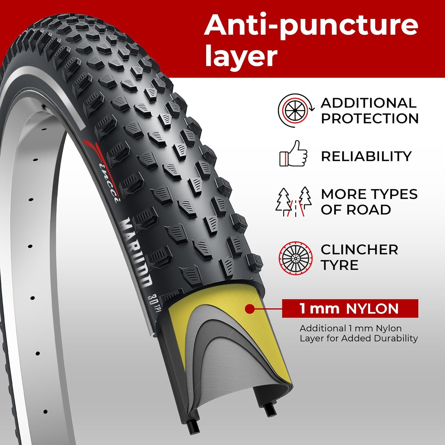 Fincci Marudo 29 x 2.10 Inch Bike Tire, 52-622, Reflective Wall, Foldable, Tough & Durable Nylon Rubber, Kevlar Bead, Set of 2 – Compatible with MTB, Gravel & Hybrid Bicycles