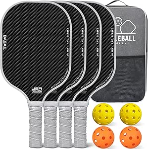 Conjunto de 1 | 2 | 4, fibra de vidro aprovada pela USAPA | Conjunto de pickleball de fibra de carbono com raquetes de bola de pickle, bolas e bolsa de pickleball, conjunto de remo leve para homens e
