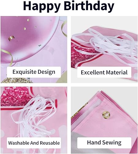 Miniatura 3 de Cartel de fondo de feliz cumpleaños 10  Suministros de decoración de fiesta de cumpleaños 10 para niñas  Rosa 3.9 x 5.9 pies