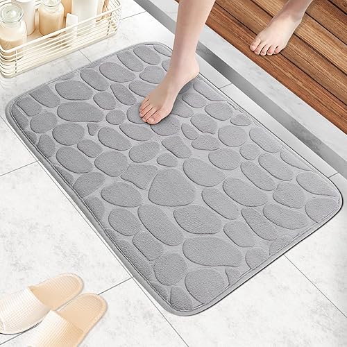 Alfombra de baño de espuma viscoelástica suave y cómoda, cómoda alfombra de baño de adoquines, súper absorbente de agua, lavable a máquina, tapete