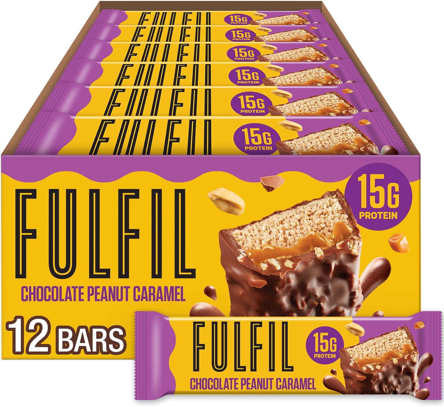Vitamin and Protein Bars, Chocolate Peanut and Caramel, Snack Sized Bar with 15 g Protein and 8 Vitamins Including Vitamin C, 12 Count