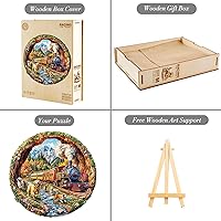 Vista 5 de KAAYEE Rompecabezas de madera para adultos, efecto visual 3D, perros que corren contra trenes, rompecabezas de madera de forma única, rompecabezas