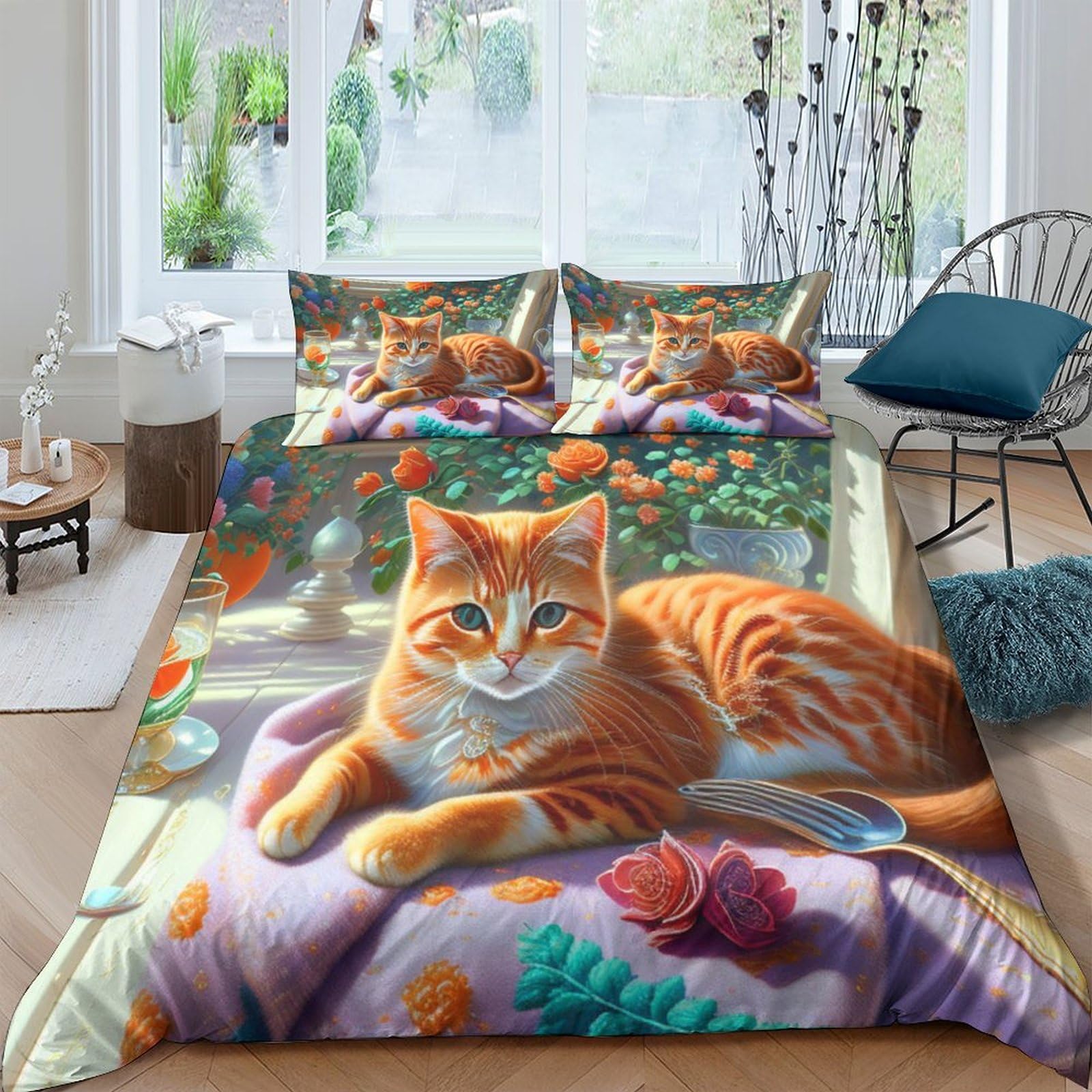 Housse de couette cute animal EVMILA AI avec taies d'oreiller 200x200cm