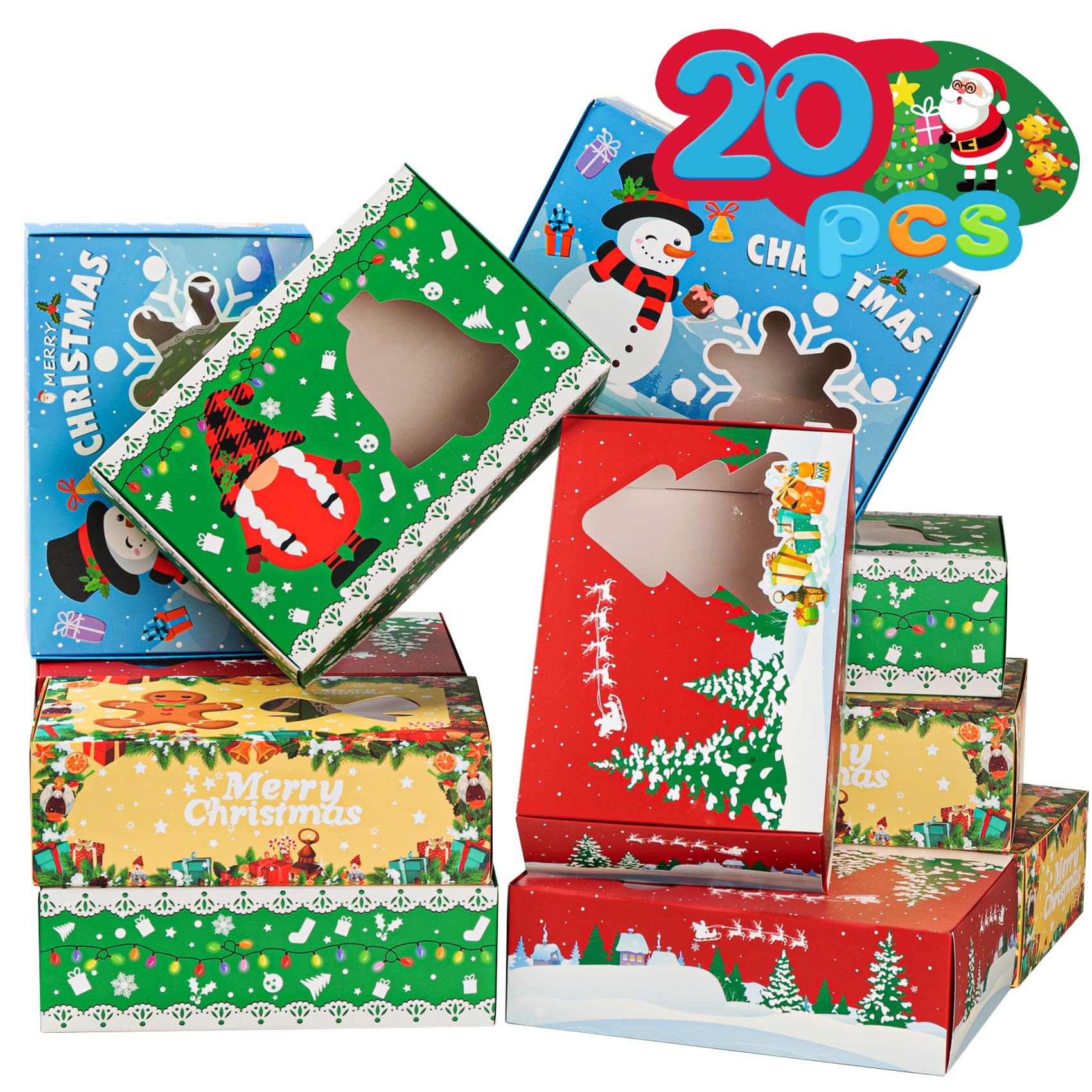 MISS FANTASY Christmas Cookie Boxes with Window - 20 Pack Gift Containers for Holiday Treats