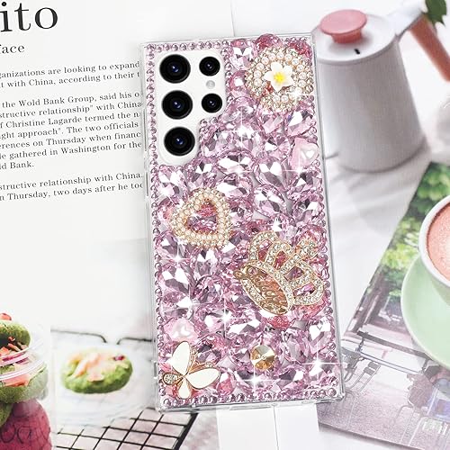 Miniatura 6 de Losin Funda para Galaxy S23 Ultra Bling para mujeres y niñas, funda de lujo con diamantes de imitación de diamantes de imitación 3D con purpurina