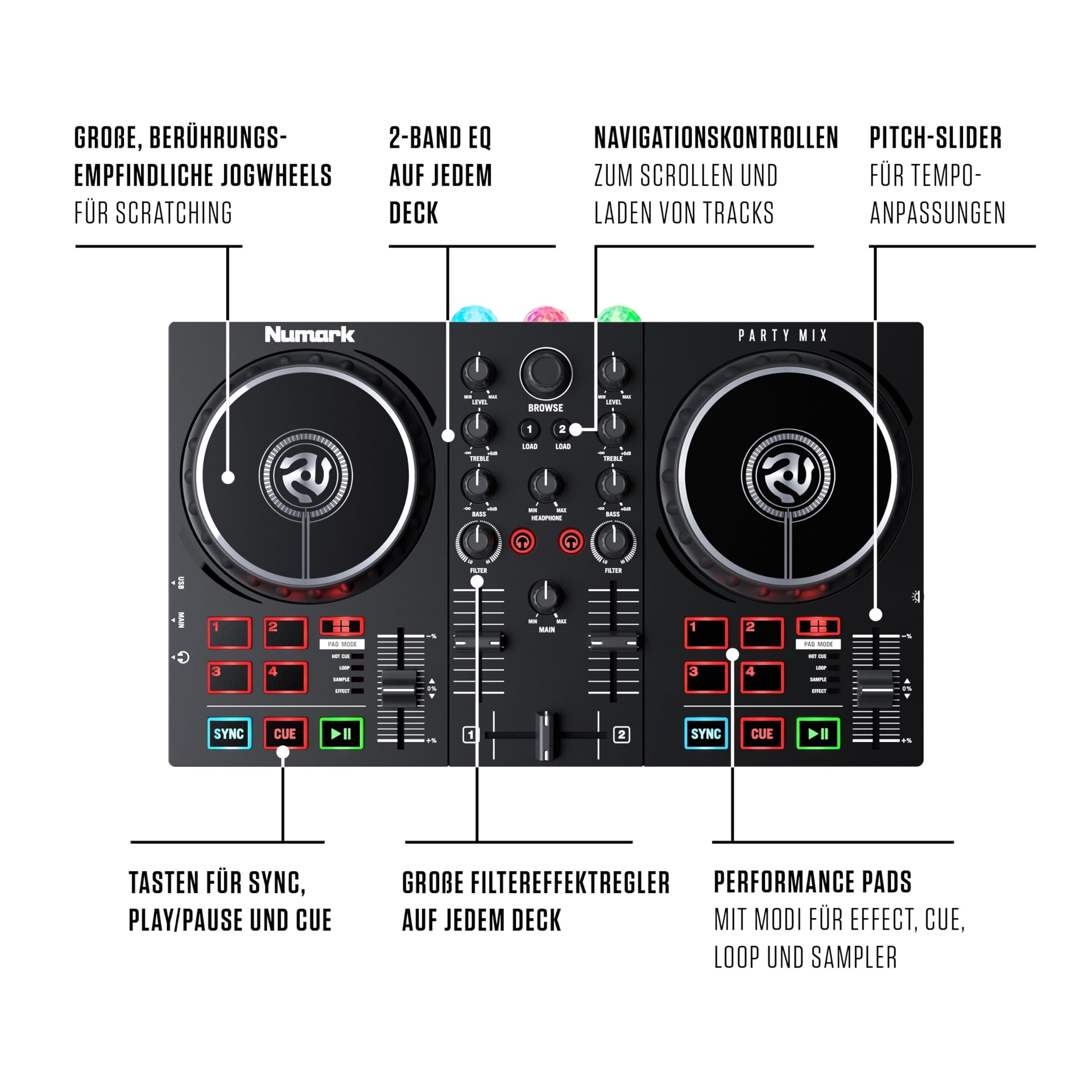 Numark Party Mix II - DJ Controller Desk with 2 Decks, Built-in DJ 