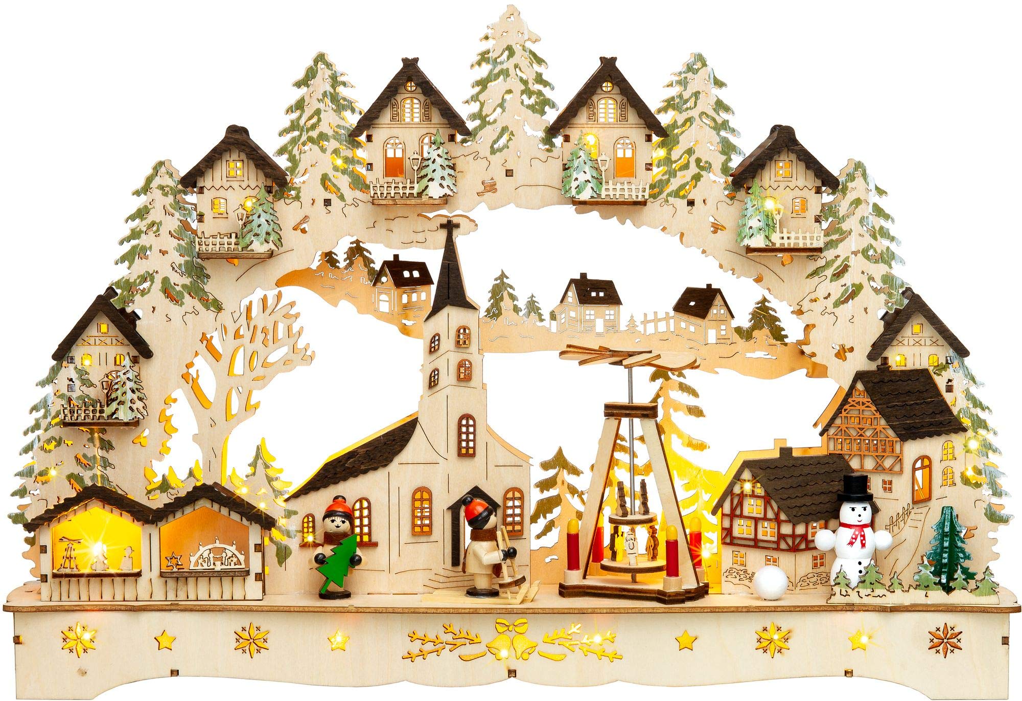 SIKORA LB71 beleuchteter LED Holz Schwibbogen WEIHNACHTSDORF inklusive Trafo