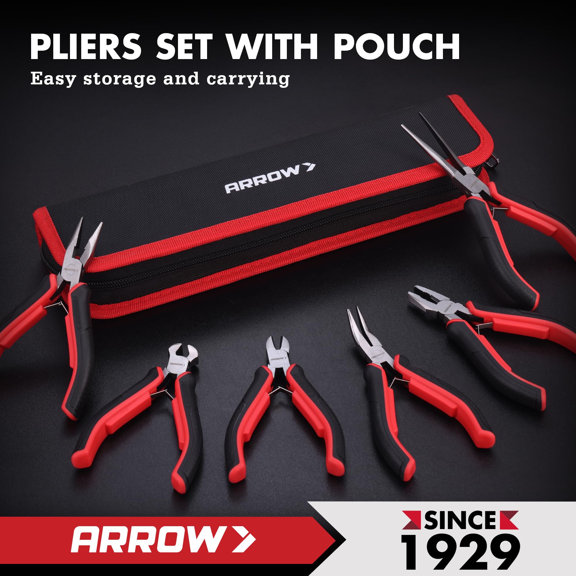 ARROW – Lot de 6 mini pinces de précision pour bijoux et loisirs créatifs – Comprend aiguille, diagonale, longue, courbée, coupe d'extrémité et pince de monteur de ligne pour électronique, artisanat