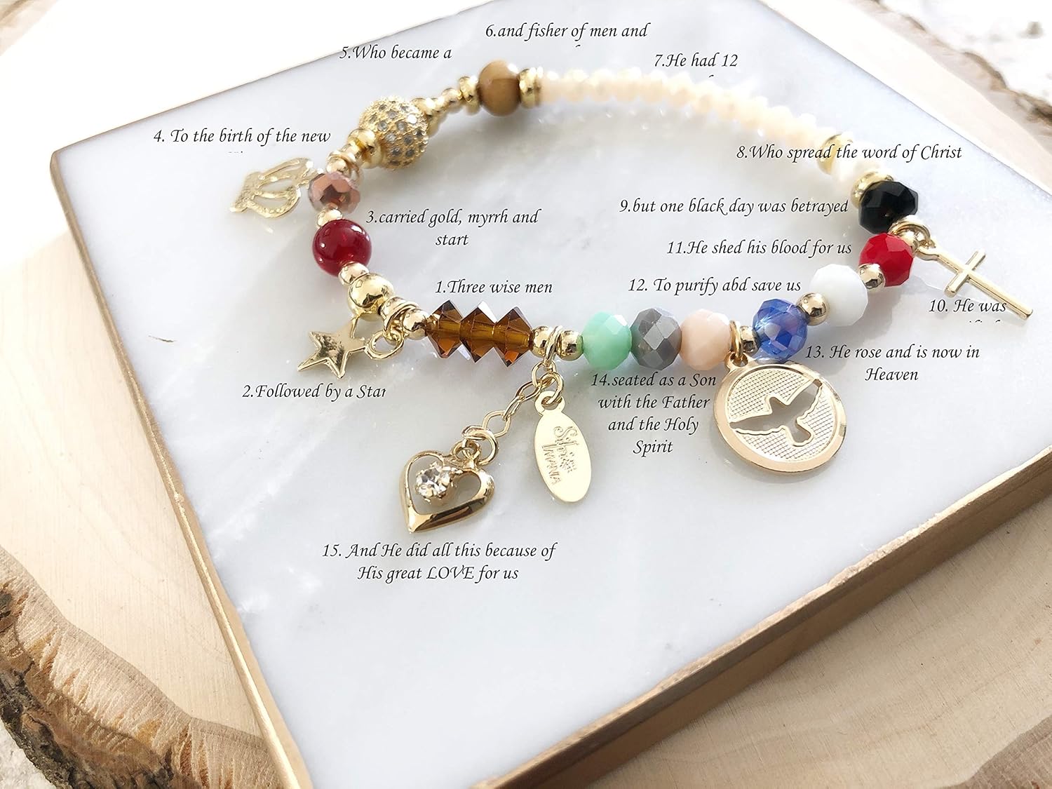 SIFRIMANIA Story of Jesus Christ Life Stretch Charms Beads Journey of Faith Handmade Bracelet for Women