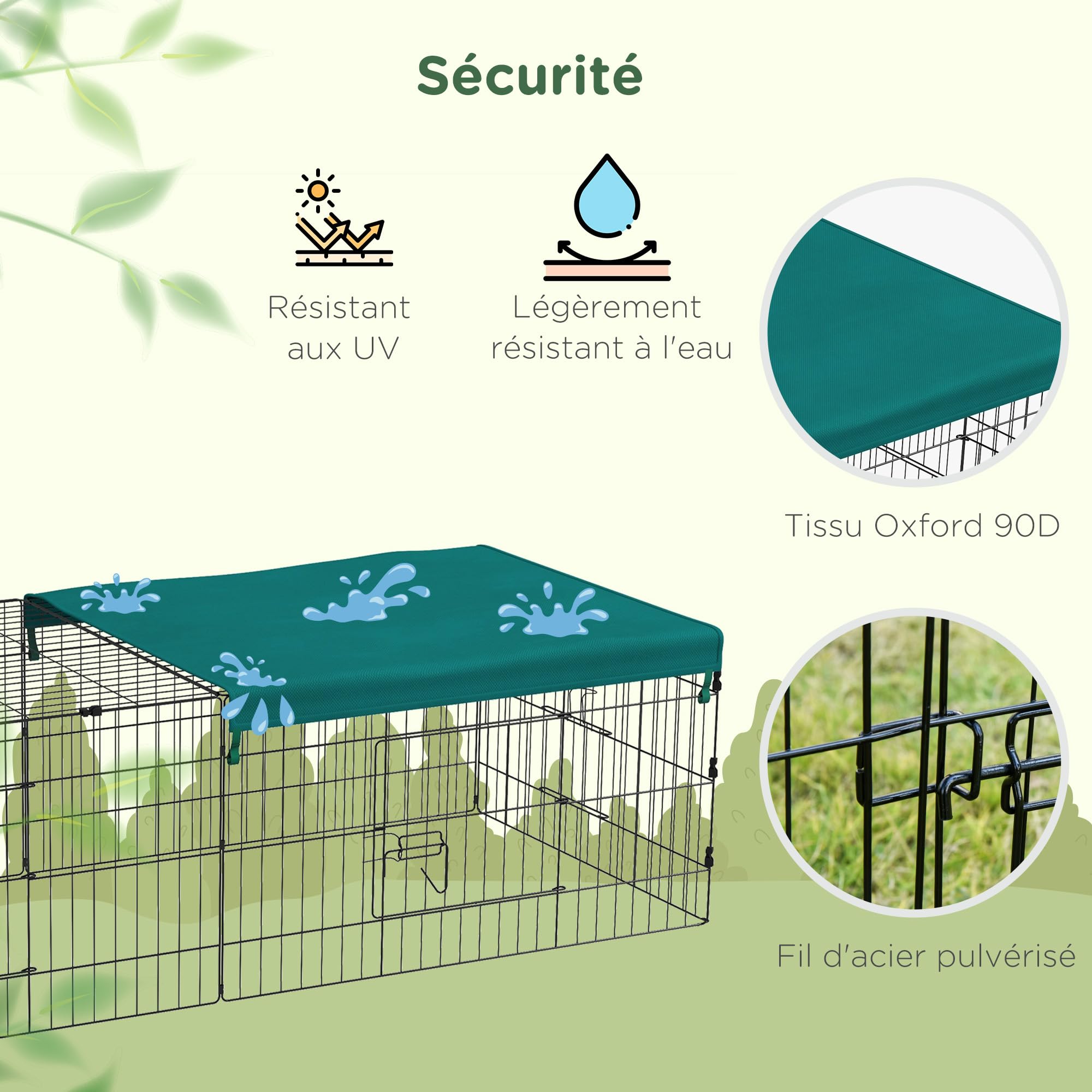 PawHut Parc enclos modulable Acier avec bache pour Lapins rongeurs Petits Animaux 185x75x50 cm Vert