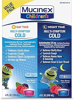 Cold & Cough, Children's Multi-Symptom Day/Night Liquid, Very Berry, 8oz (2x4oz) Relieves Nasal & Chest Congestion, Thins & Loosens Mucus, Controls Cough, Reduces Fever, Soothes Sore Throat