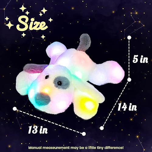 Miniatura 2 de Hopearl Cachorro de peluche con luces LED que brillan en la oscuridad, para festivales de cumpleaños para niños pequeños, blanco, 14 pulgadas