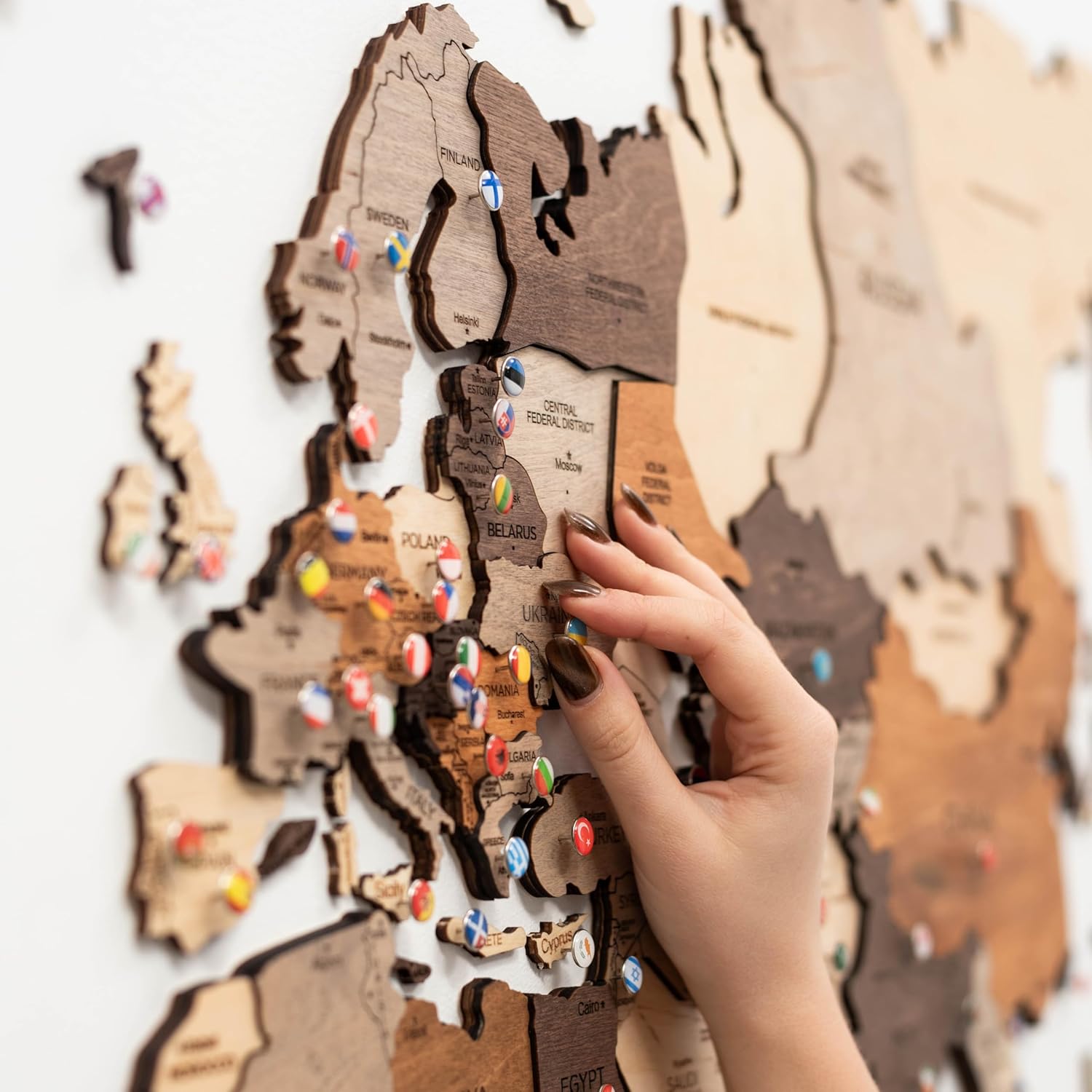 Enjoy The Wood 3D Wood World Map Wall Art Large Wood Wall Décor Housewarming Gift Idea Art World Travel Map For Home & Kitchen or Office (X-Large, Multicolored)