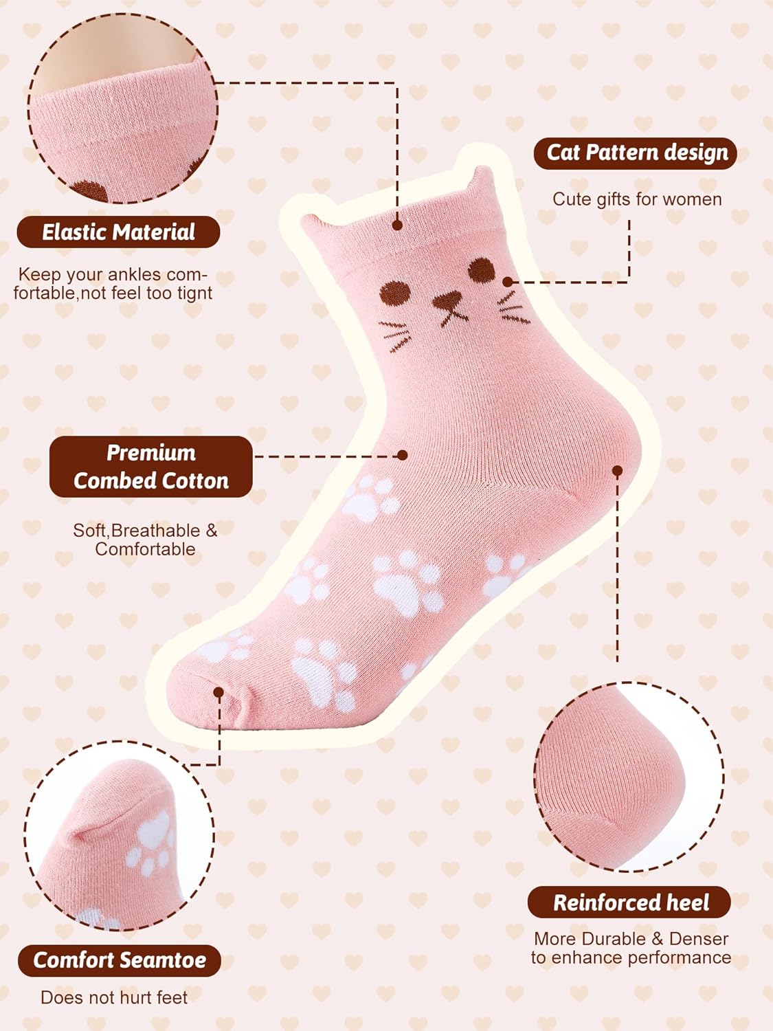 Eurzom 10 Pairs Socks Womens Crew Elastic Ankle Length Cotton Socks Aesthetic Cute Lightweight Low Cut Gifts for Women - Image 4