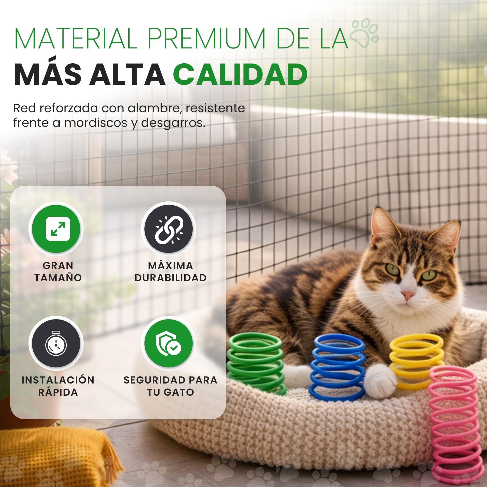 Red para Gatos Terraza 4x3m Reforzada I Malla Resistente y Duradera I Red de Proteccion para Gatos para Terraza, Balcon, Ventanas, etc.