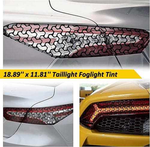 Miniatura 7 de Paquete de 2 láminas autoadhesivas para faros delanteros, color Y cuadrícula, para luces traseras, autoadhesivas, de 18.89 x 11.81 pulgadas, color