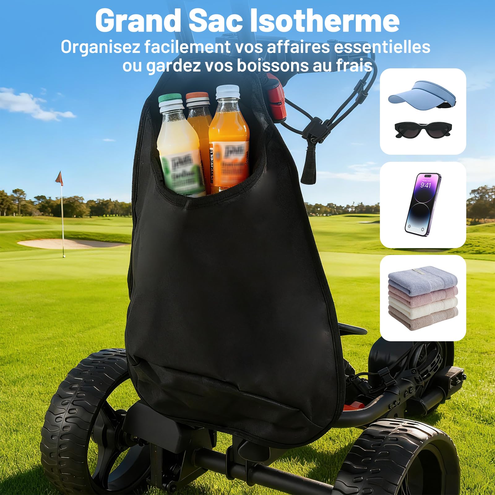 COSTWAY Chariot de Golf Électrique, Voiturette Golf Pliable & Léger à 3 Roues avec Poignée Ajustable, 9 Vitesses, Support pour Parapluie, Porte-Boisson, Porte-Score, Sac Isotherme & Port USB
