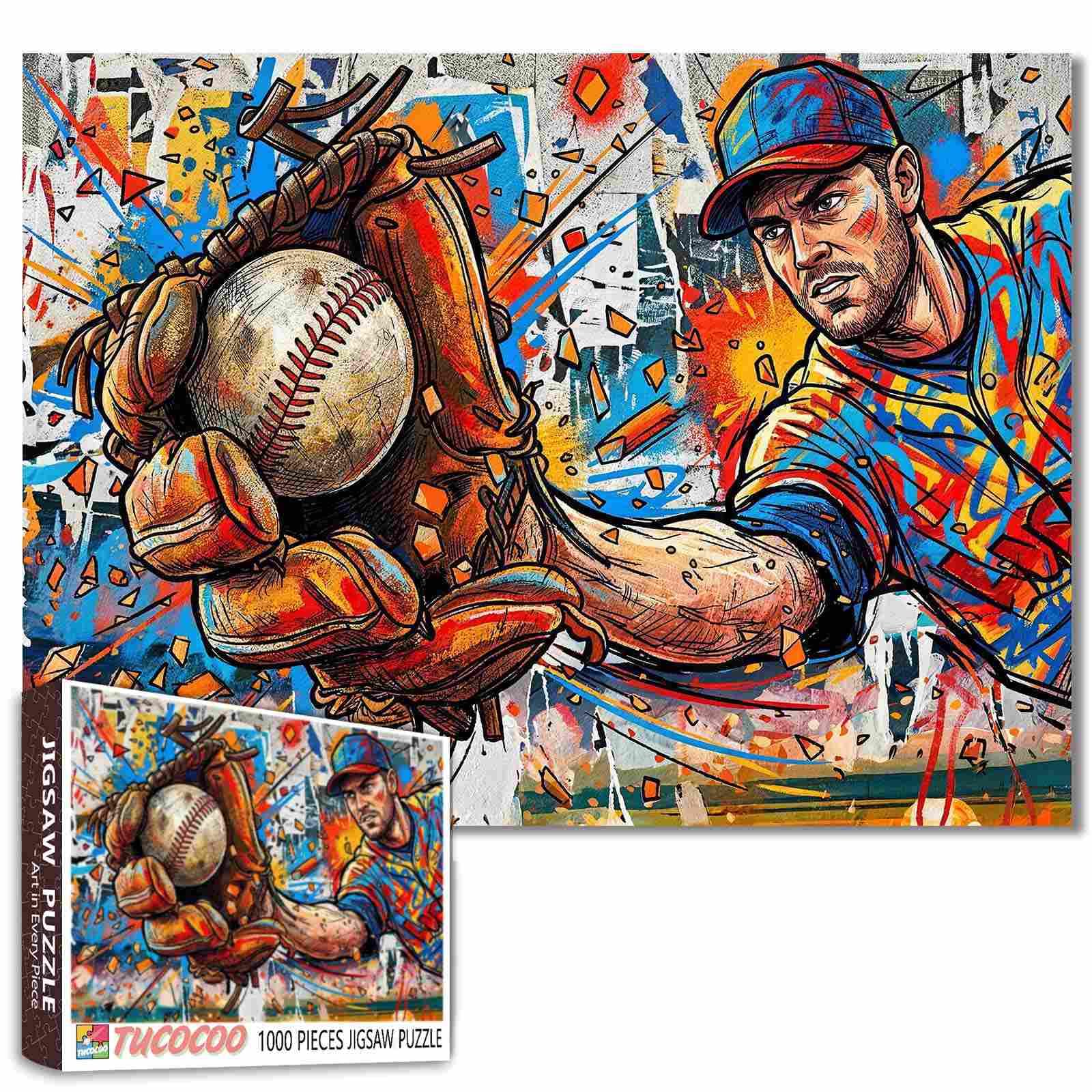 Baseball Glove Jigsaw Puzzles for Adults 1000 Pieces Powerful Foreground Baseball Glove and Ball Sports Art Puzzles for Family Activity Games Baseball Fan Home Decor 19.7 x 27.6 Inch