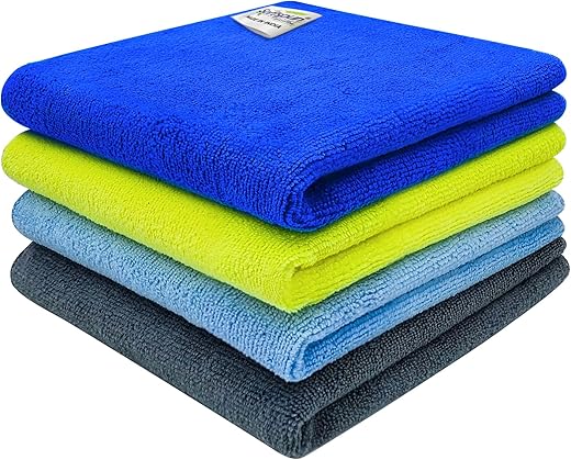SOFTSPUN Microfiber Cloth - 4 pcs - 40x40 cms - 340 GSM Multicolor! Thick Lint & Streak-Free Multipurpose Cloths - Automotive Microfibre Towels for Car Bike Cleaning Polishing...