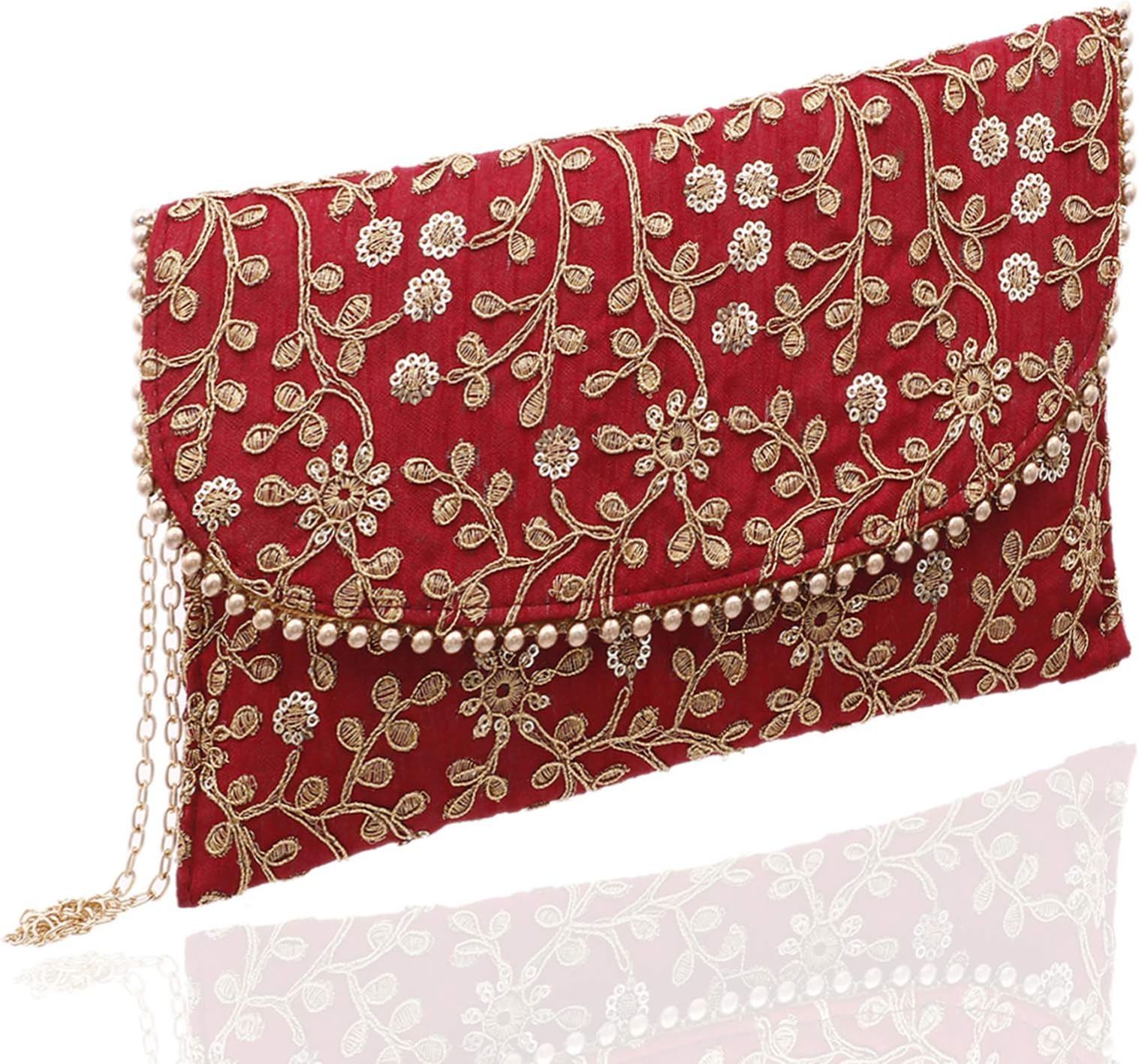 Kuber Industries Women's Handcrafted Embroidered Clutch Bag Purse Handbag for Bridal, Casual, Party, Wedding (Maroon) CTKTC034509
