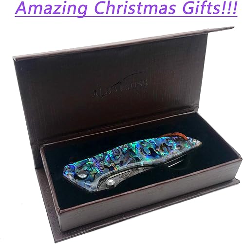 Miniatura 2 de ALBATROSS Navaja de bolsillo abulón conchas marinas 7.25 "cuchillo de acero de Damasco moderno Marco de bloqueo plegable cuchillo caja de regalo -