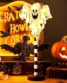 AceList Halloween Decorations, Festive Ghosts Light Halloween Table Decor with Warm White LED Lights - Perfect for Halloween Party, Home Decor, and Gift