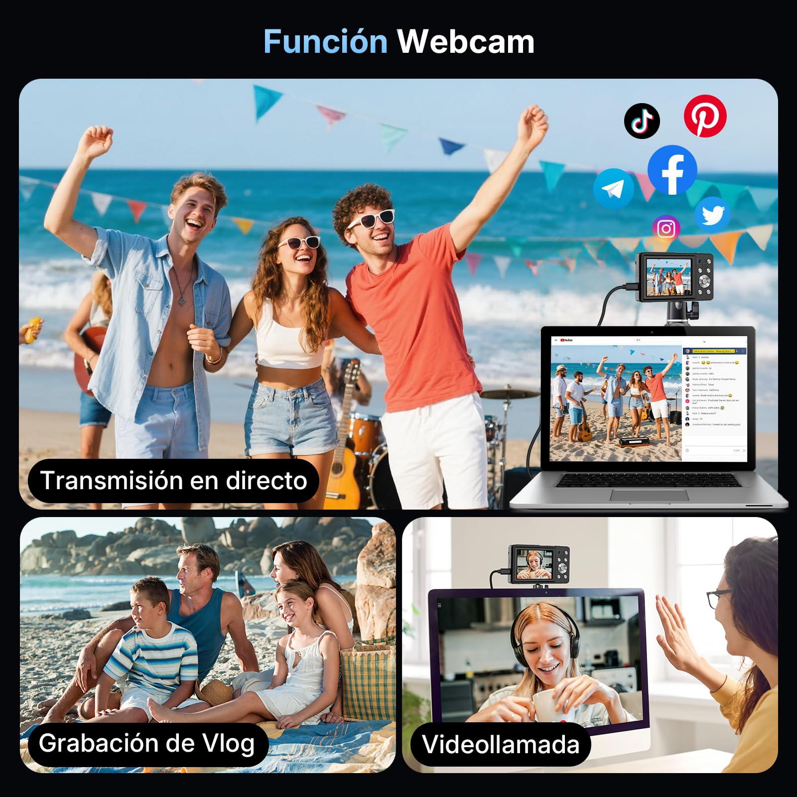 Cámara Digital 4K Cámara de Fotos 64MP Compacta con Doble Cámara, Autofocus, Pantalla IPS de 2,8 Pulgadas, Zoom Digital 16X, Antivibración, 2 Baterías, Tarjeta de 32GB para Adolescente, Principiante