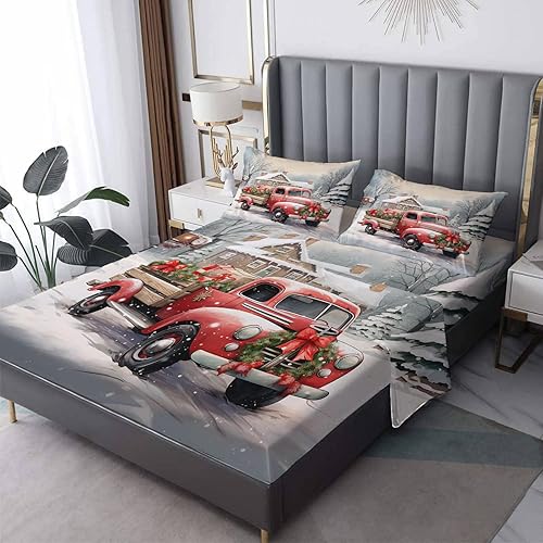 zcsm Town Sheets Queen  Sábanas y fundas de almohada de Navidad  100% microfibra, estampado de alta cantidad de hilos, sábana encimera, sábana