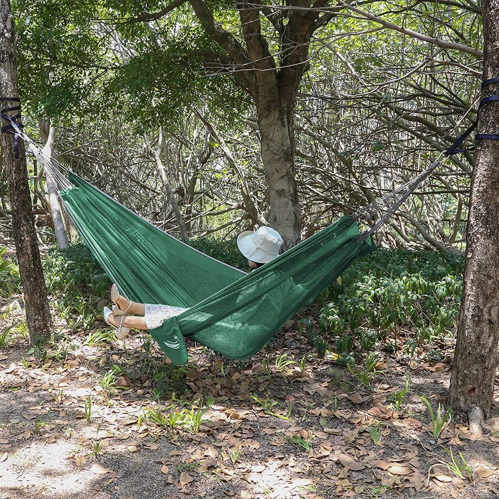 JBM Camping Single Hammock Portable Hammock Swing with Carrying Bag Nylon Ropes & Steel Carabiners Outdoor Camping Hammock for Patio Porch Garden Backyard Lounging - Support 264-330lbs
